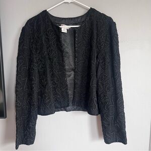 Vintage Talbots Beaded Silk‎ Jacket Black Elegant M